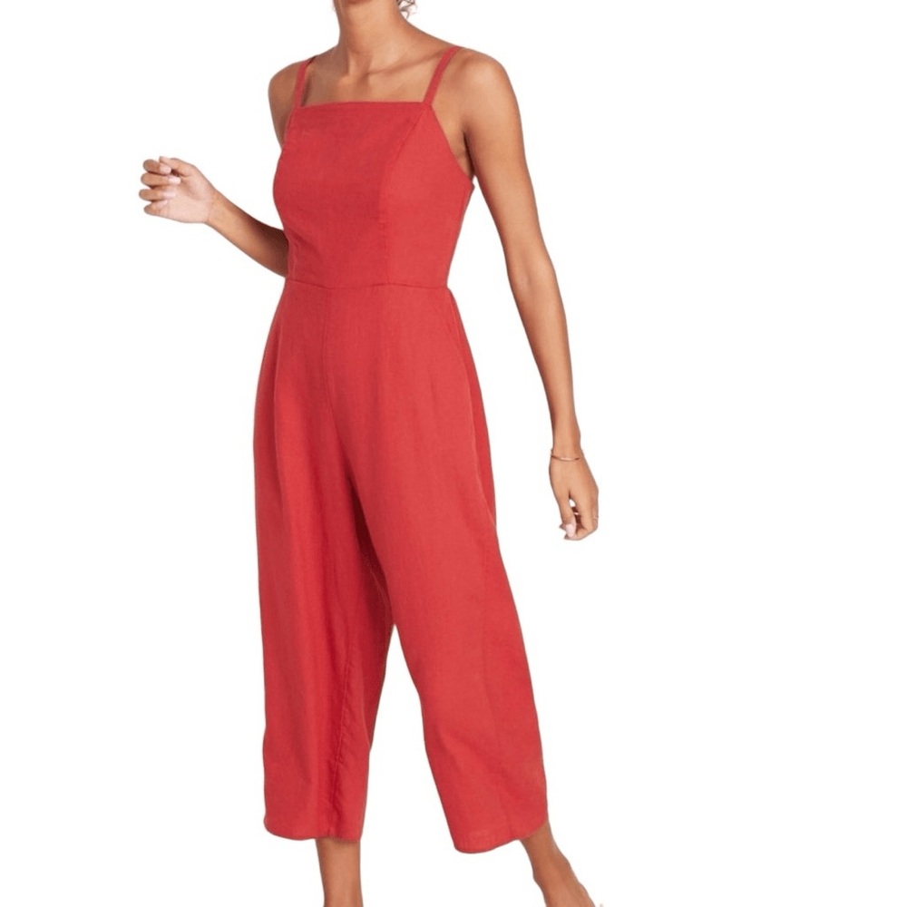 Old Navy Red Cropped Jumpsuit with Wide-Leg Pants